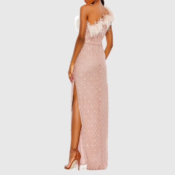Mac Duggal  68139‎ Size 6 Pink Embellished One Shoulder Gown Ostrich Feathers - Picture 4 of 4